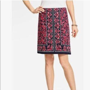 Talbot's Red Black Paisley  Rose Print Pencil Skirt 12